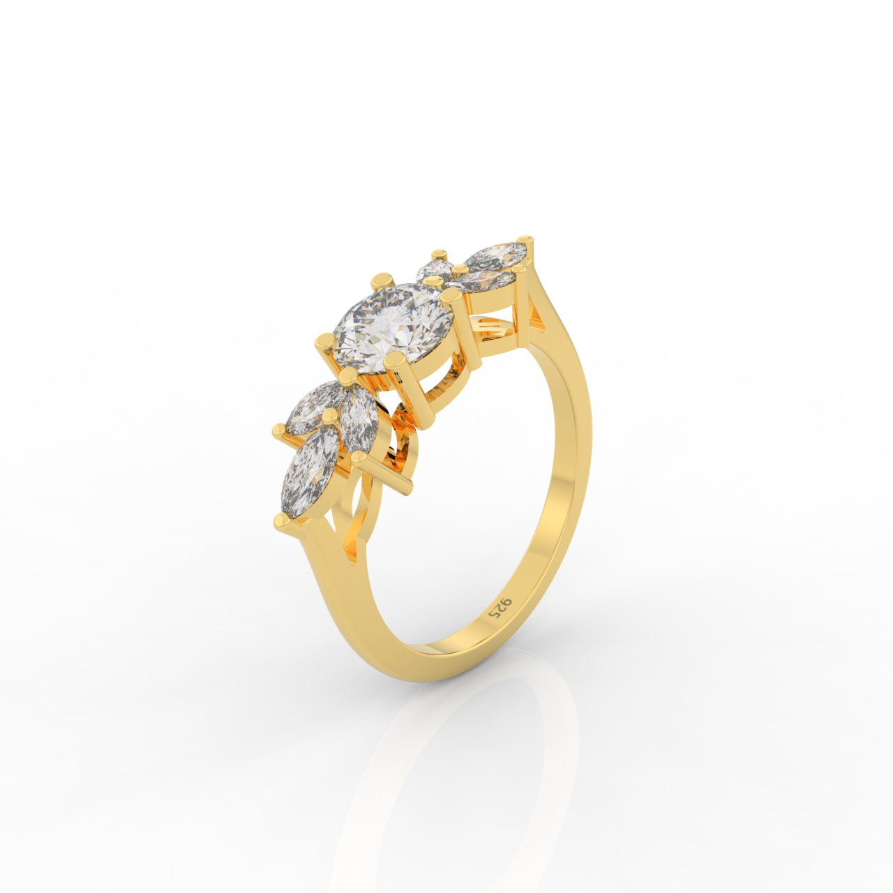 Round & Marquise Cluster Wedding Ring, Hallmarked 925 Sterling Silver